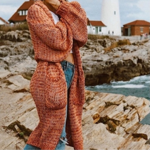 Free People Crofter Cardigan Orange Size L - Picture 3 of 12